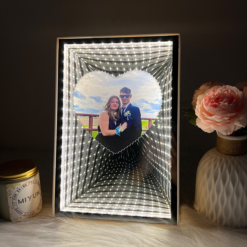 3D Personalized Heart Photos Mirror Frame Light Box