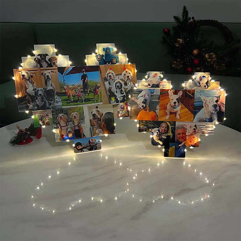 Custom Heart Shape Photo Collage Lamp with Photos For Pets
