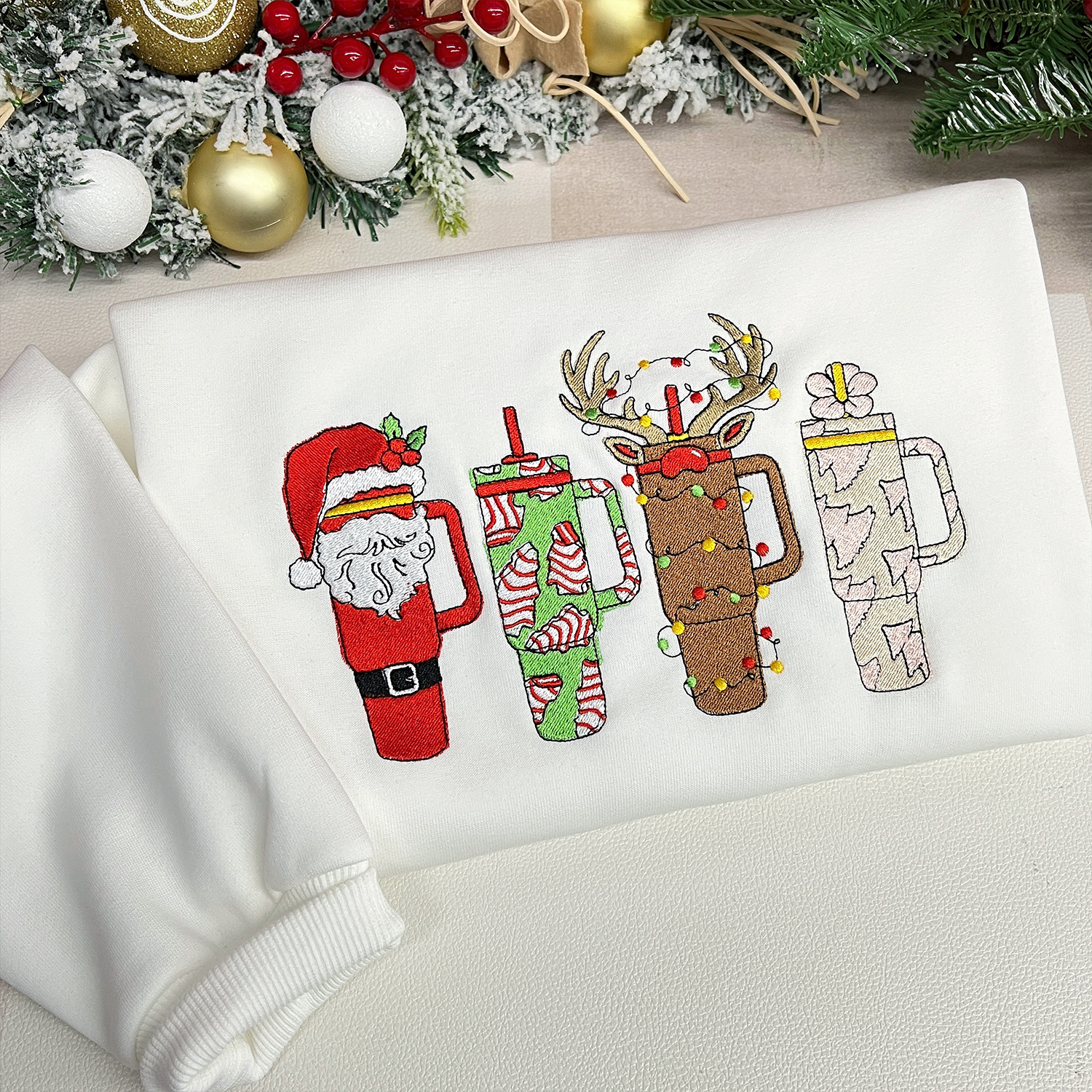 Christmas Coffee Cup Embroidered Sweatshirt, Winter Christmas Coffee Sweatshirt, Coffee Lover Gift