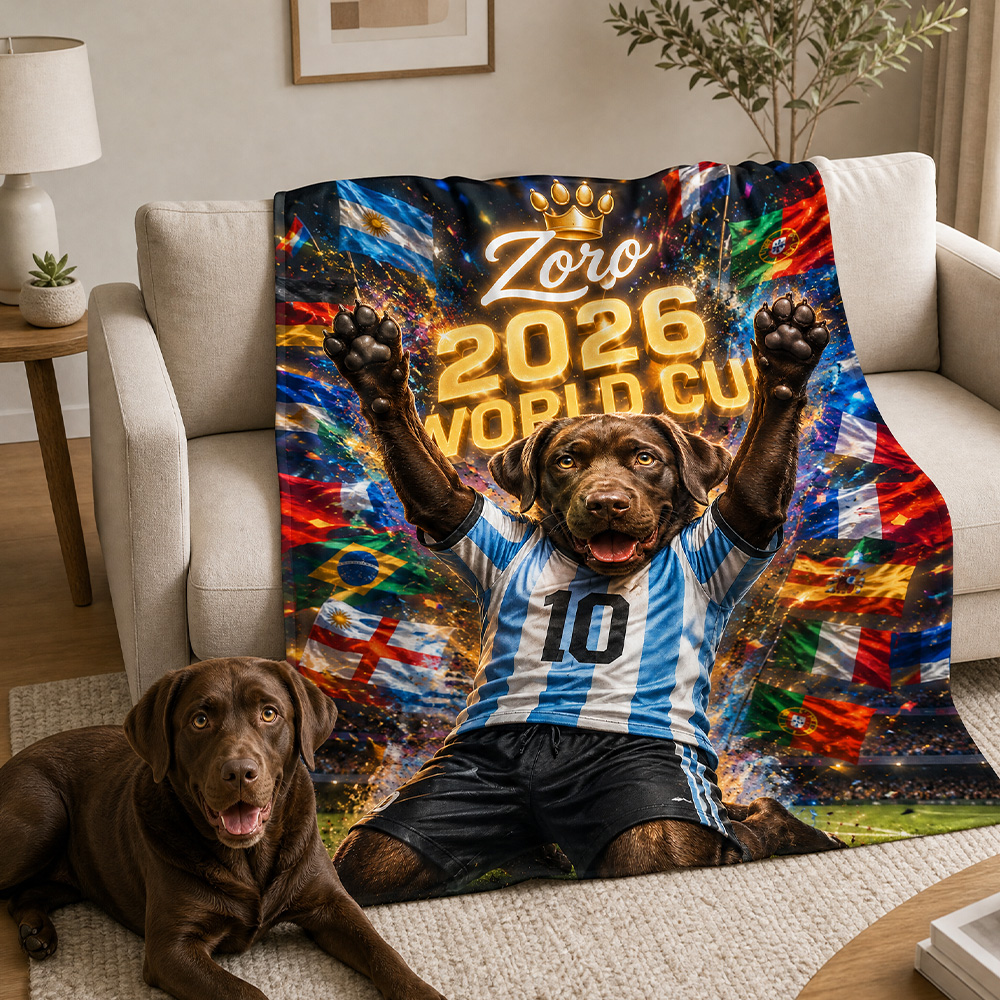 Custom Pet Portrait 2026 World Cup Football Printed Pet Name Team Blanket