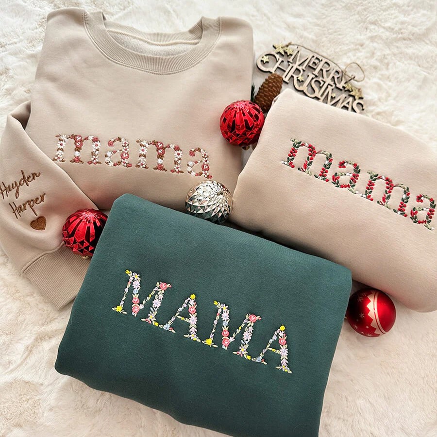 Christmas Floral Mama Embroidered Sweatshirt