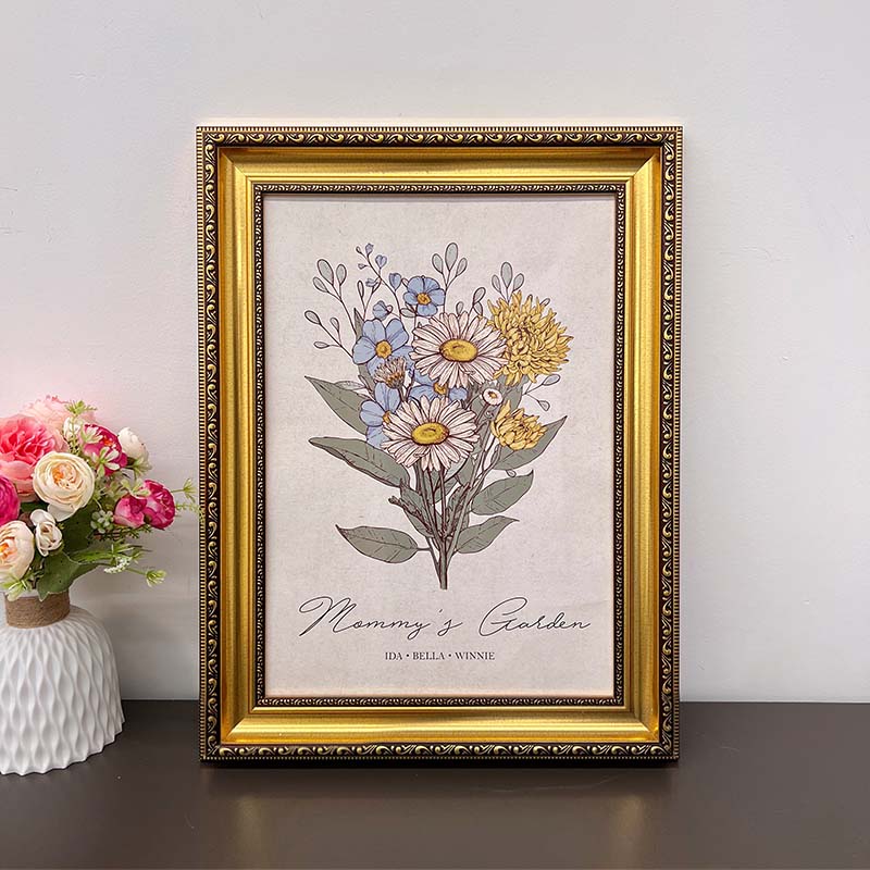 Birth Flower Family Bouquet Custom Names Frame Pro