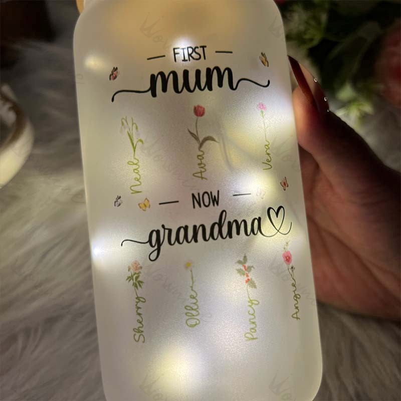 First Mum Now Grandma Custom Flower Glass