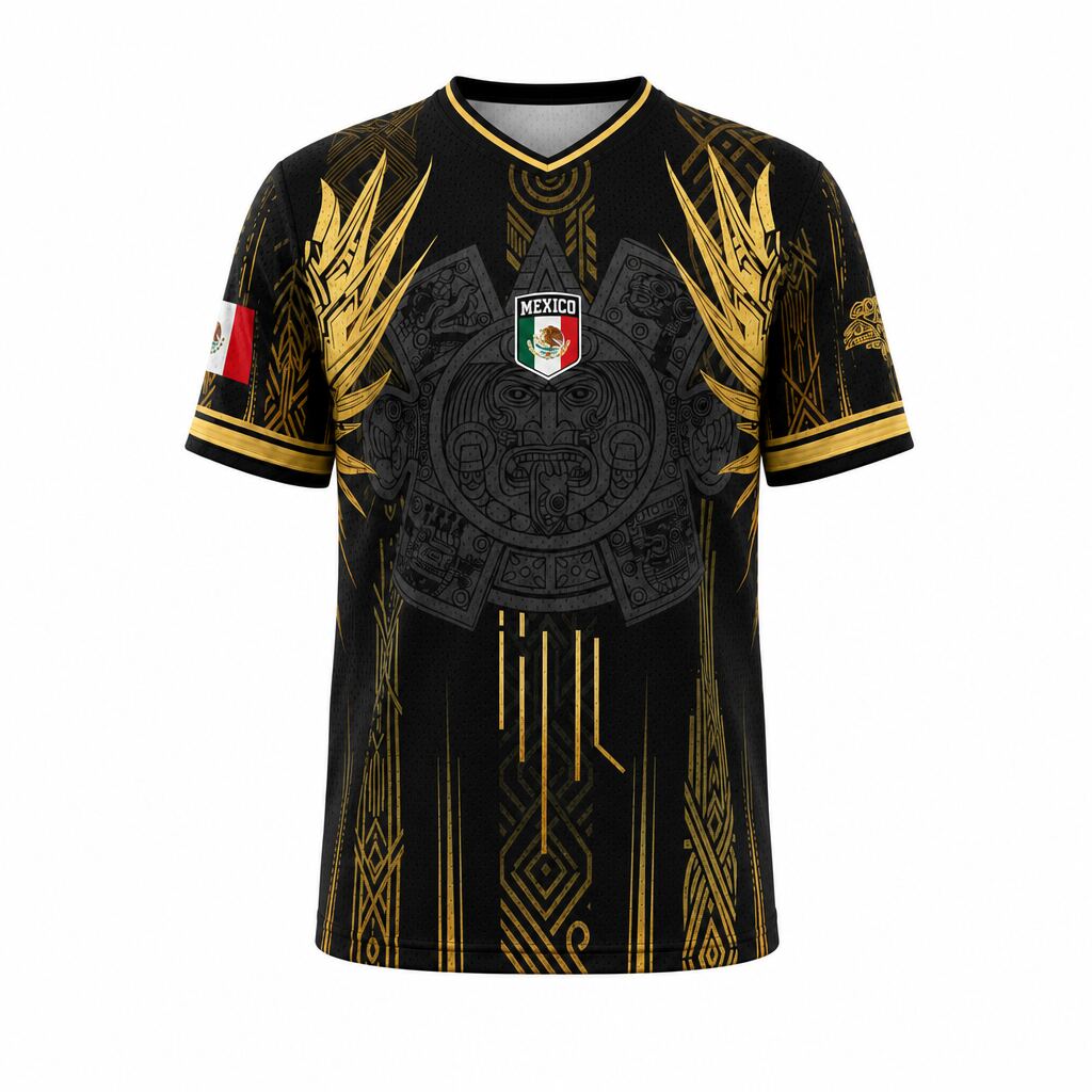 Men's Mexican Aztec Soccer Jersey - Black & Gold Mexico Football Top Game Day Apparel