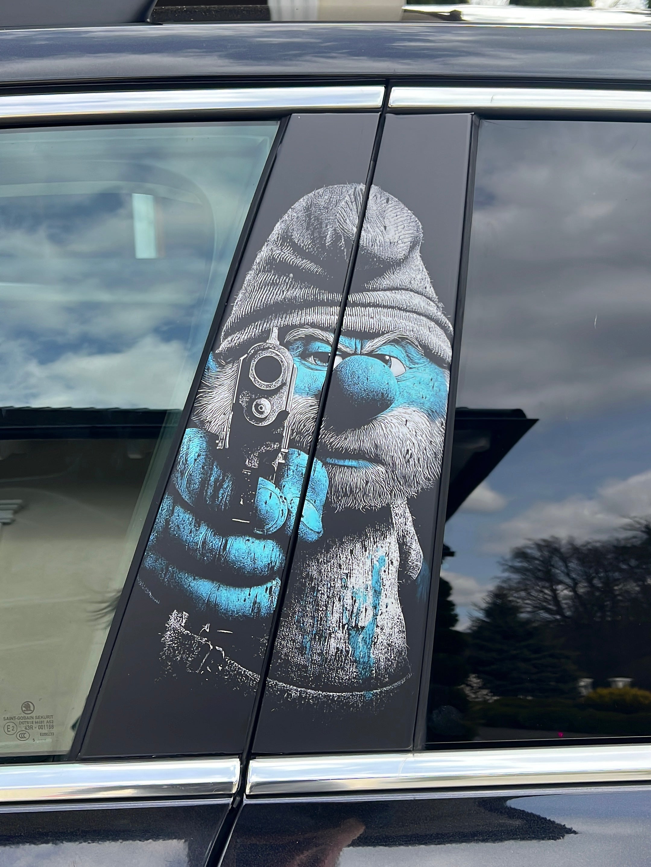 Papa Smurf Car Pillar Wrap - Premium Vinyl B-Pillar Decal, Universal Fit