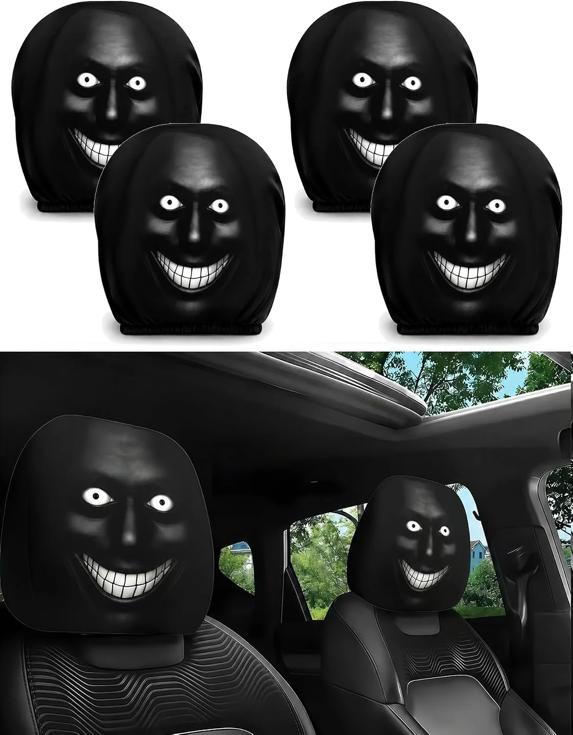 Ghost Face Car Headrest Covers - Style B 4PC option image