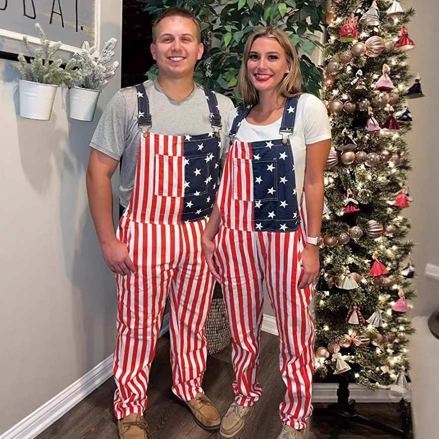 4th of July American Flag Overalls for Mens Womens