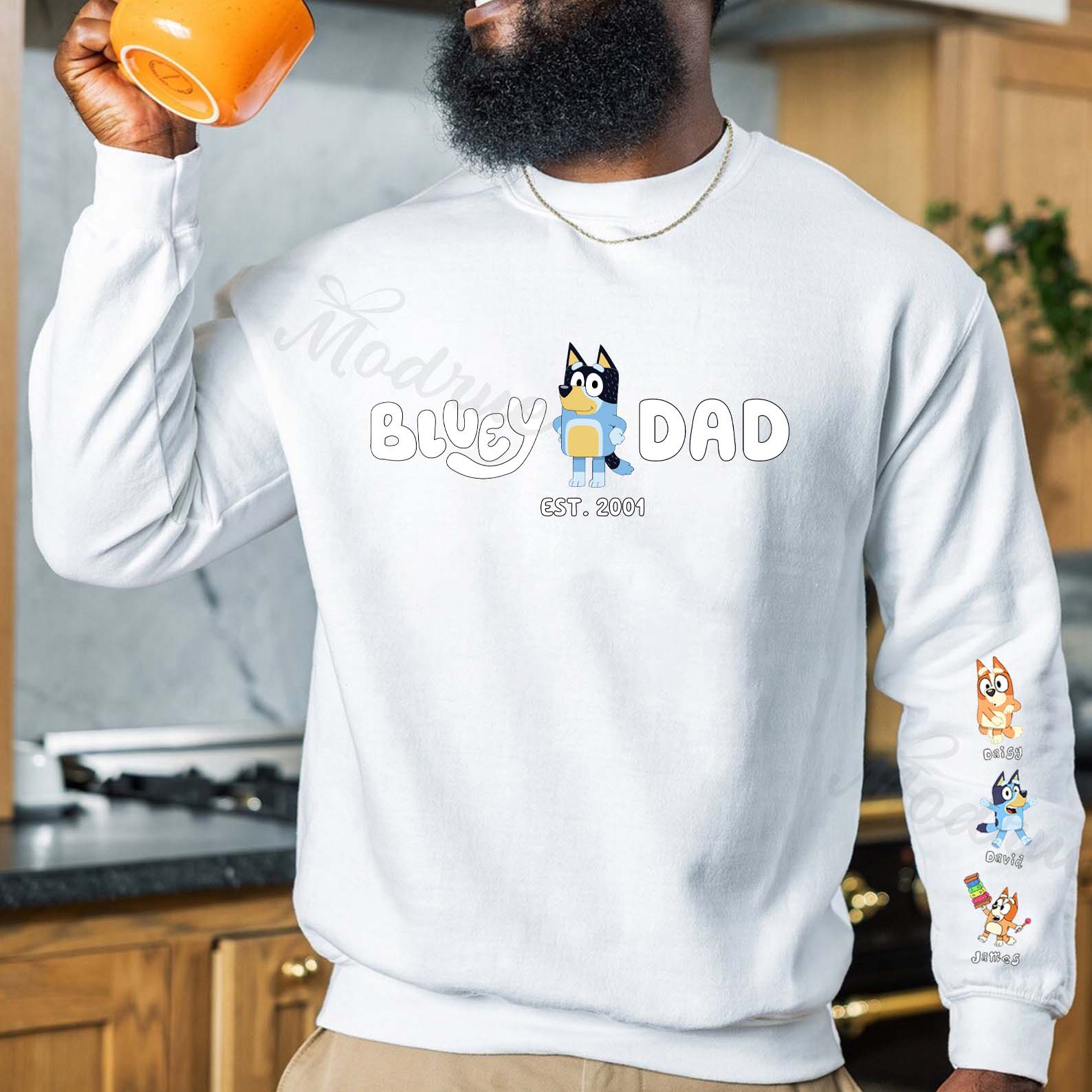 Custom Cartoon DAD Sweatshirt with Kid's Name on Sleeve