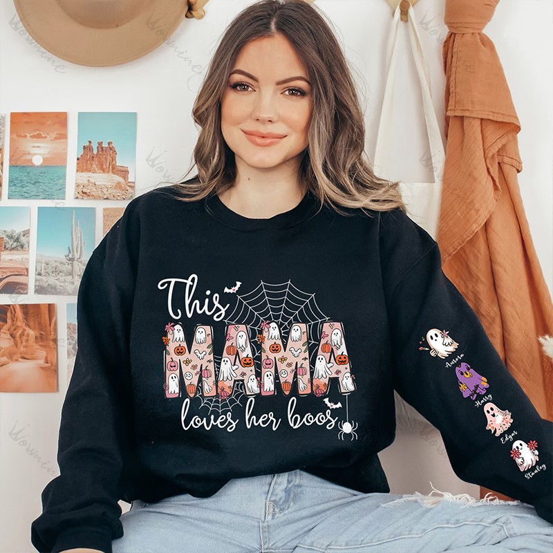 Halloween Spider Mama Wears Her Heart on Her Sleeve Custom Sweatshirt