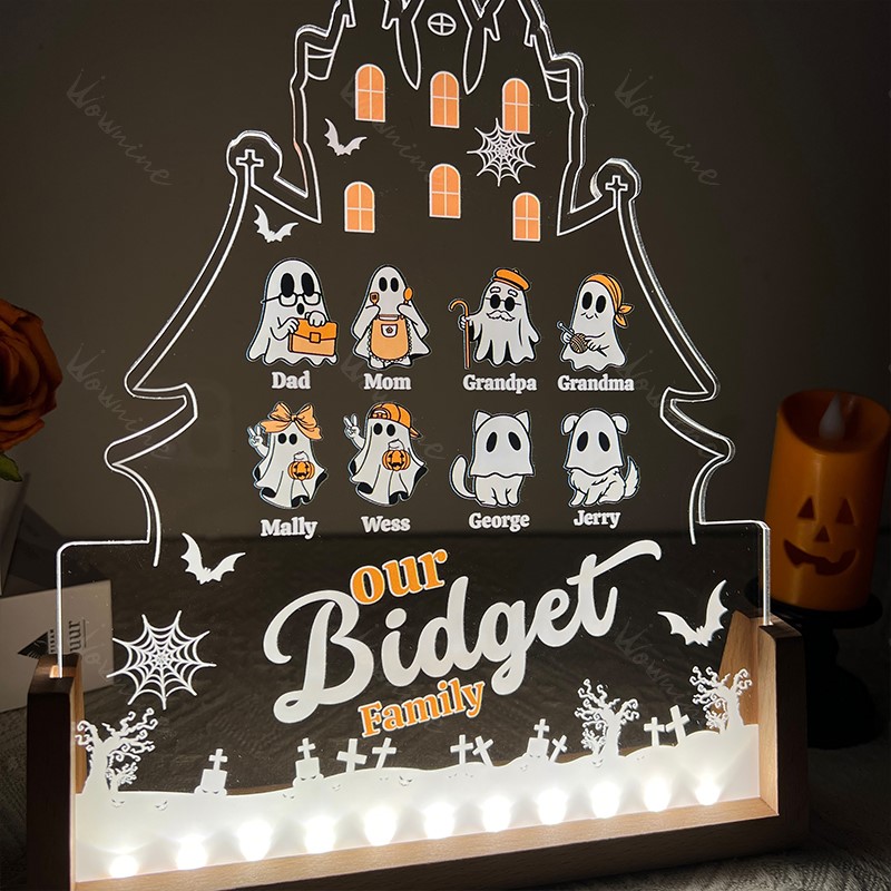 Personalized Halloween Family Ghost Decor – Custom Name Acrylic Light-Up