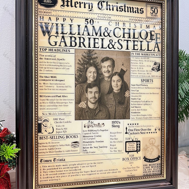 Customizable Vintage Newspaper Christmas Holographic Card