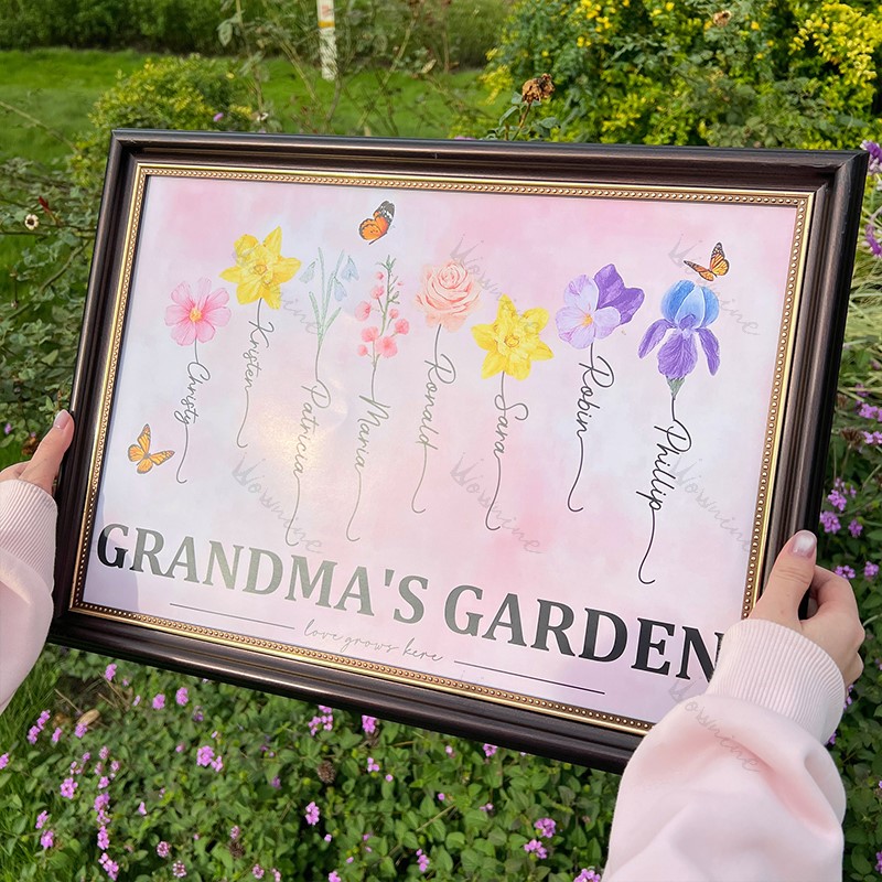 Personalized Birth Month Flower Gift for Grandma or Mom Poster or Canvas