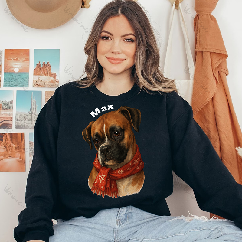Custom Pet Christmas Sweatshirt - Personalized Holiday Apparel with Red Scarf Design