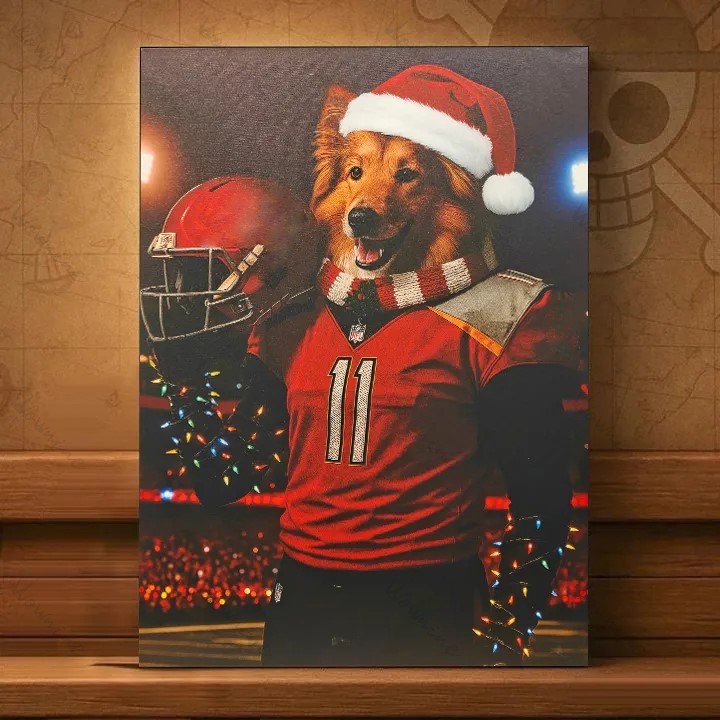 Christmas Hand-Painted Custom American Football Pets Portrait Canvas