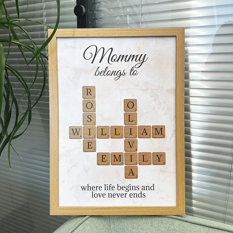Family Where Life Begins and Love Never Ends Crossword Personalised Poster