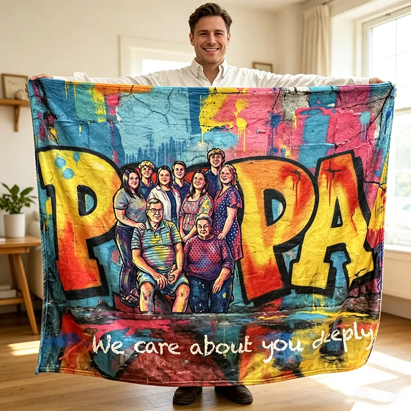 Custom Best Grandpa Graffiti Art Family Blanket