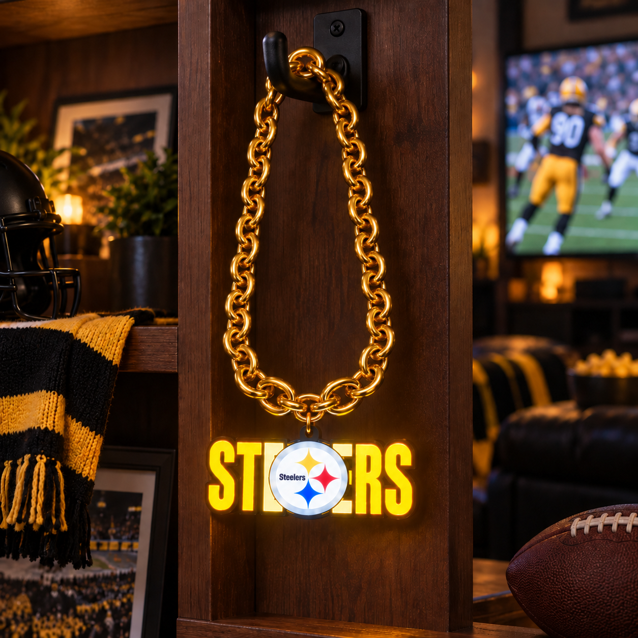 Football Fan LED Light-Up Pendant Chain Necklace