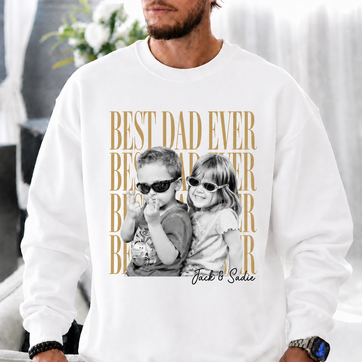 Custom “Best Dad Ever” Vintage T-Shirt With Kids Photo