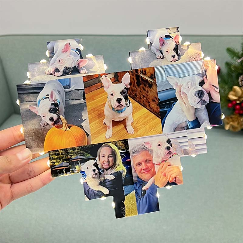 Custom Heart Shape Photo Collage Lamp with Photos For Pets