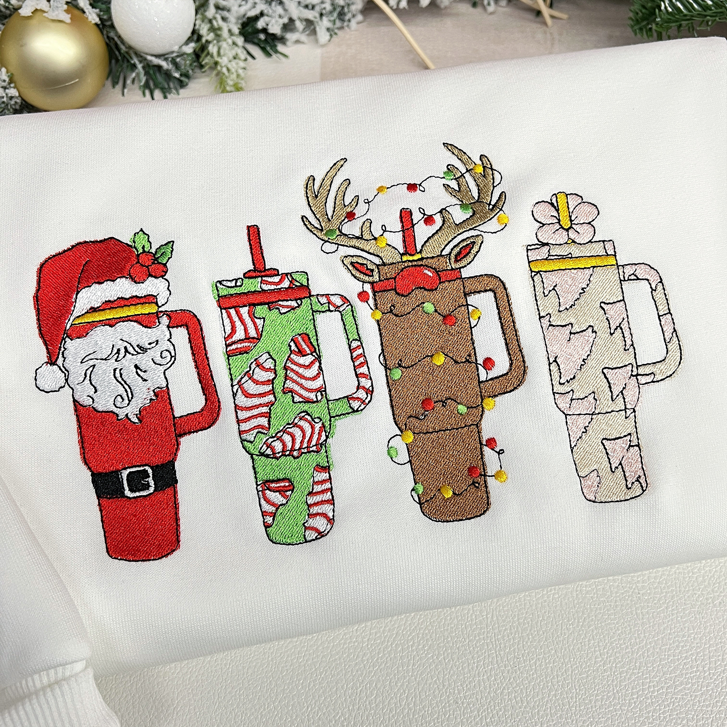 Christmas Coffee Cup Embroidered Sweatshirt, Winter Christmas Coffee Sweatshirt, Coffee Lover Gift