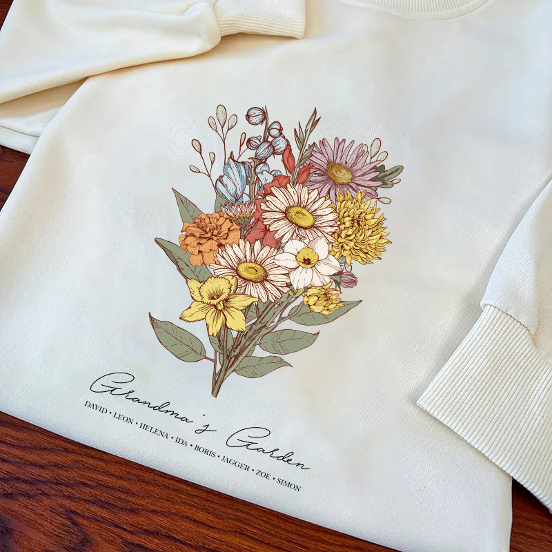 Birth Flower Family Bouquet Custom Hoodie/Crewneck/T-shirt Pro Version (AI Processed)