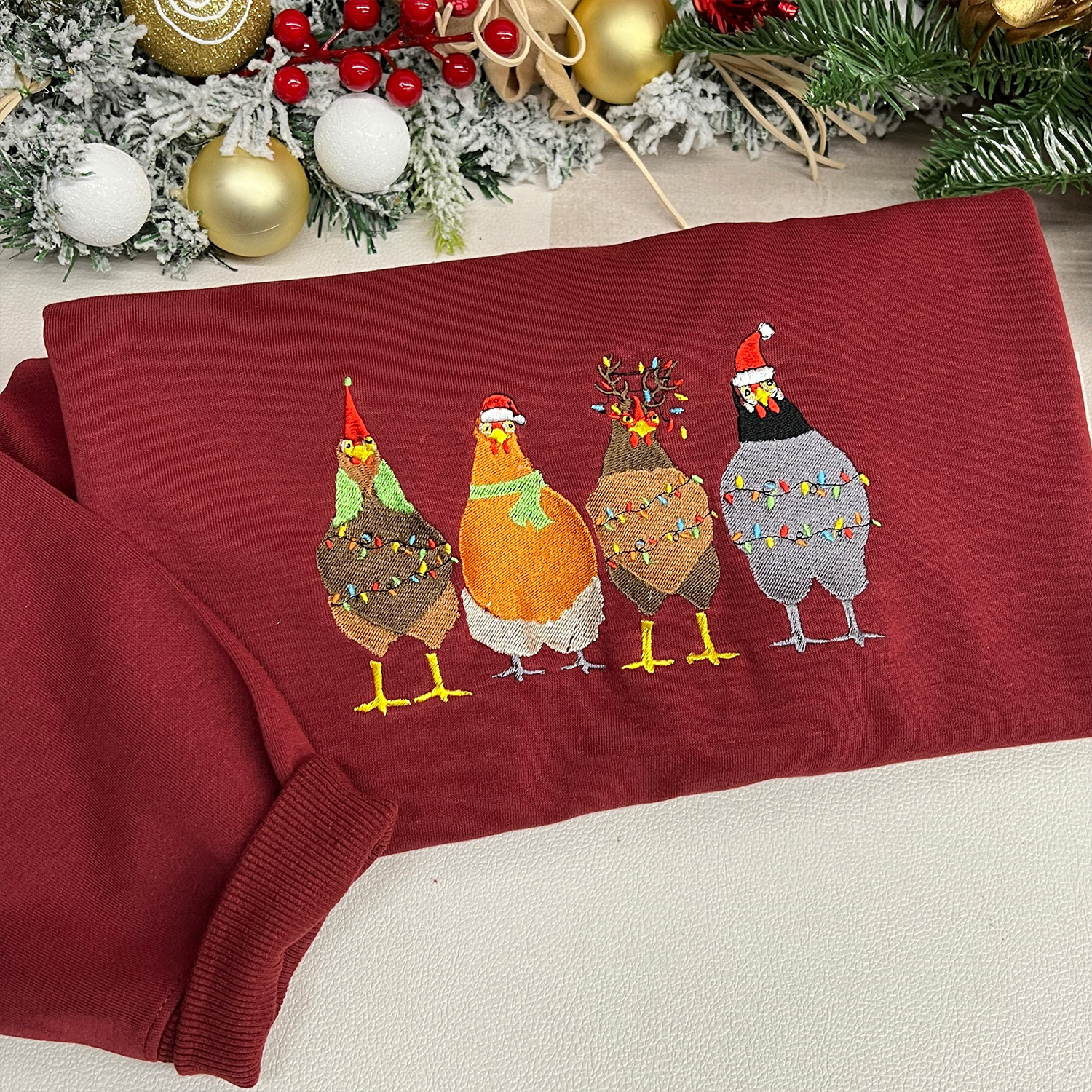 Embroidered Christmas Chicken Sweatshirt, Embroidered Christmas Shirt, Christmas Shirt, Christmas Chicken Sweatshirt, Christmas Matching Tee