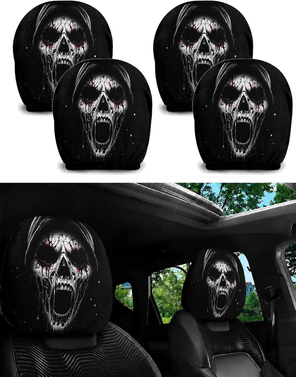 Ghost Face Car Headrest Covers - Style H 4PC option image