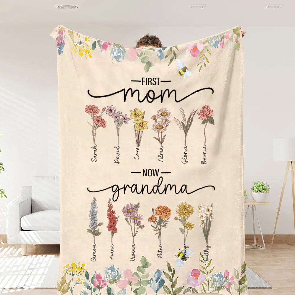 [Copy]Birth Flower Family Bouquet Customized Blanket