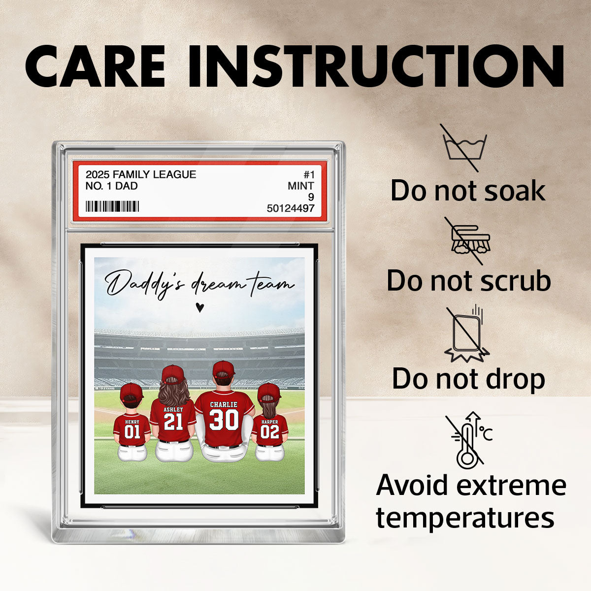 Baseball No. 1 Dad Man & Kids Sitting Trading Card Style Personalized Acrylic Block Plaque