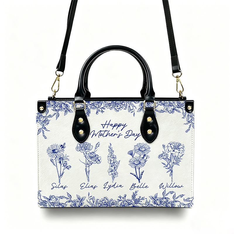 Personalized Birth Flower Mom Handbag – Custom Name Mother’s Day Keepsake Tote