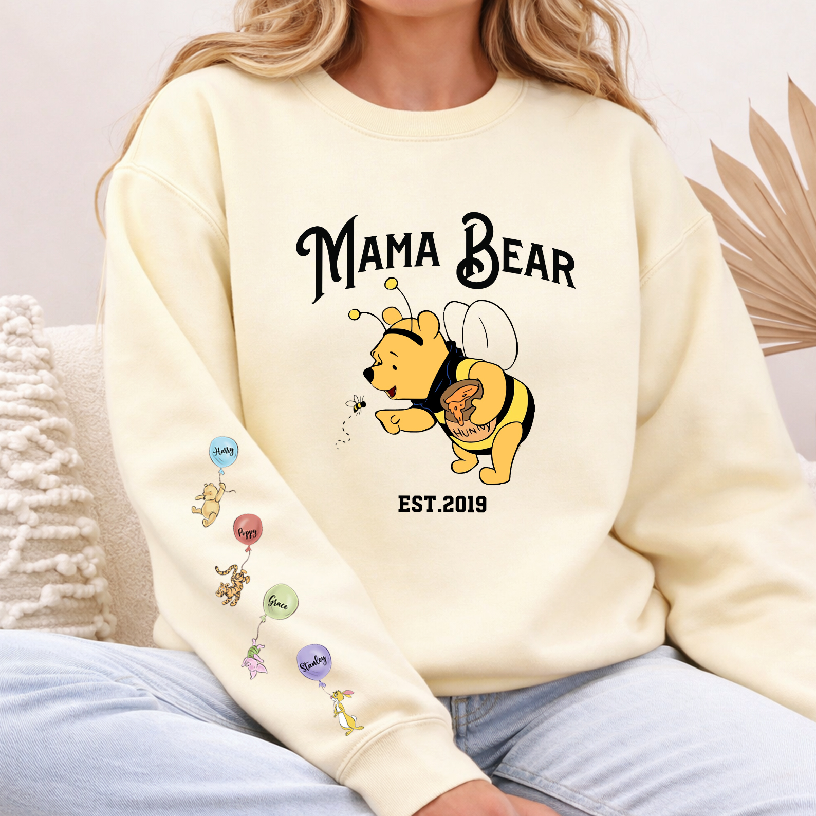 Custom Mama Bear Honey Bee Sweatshirt With Kid Names