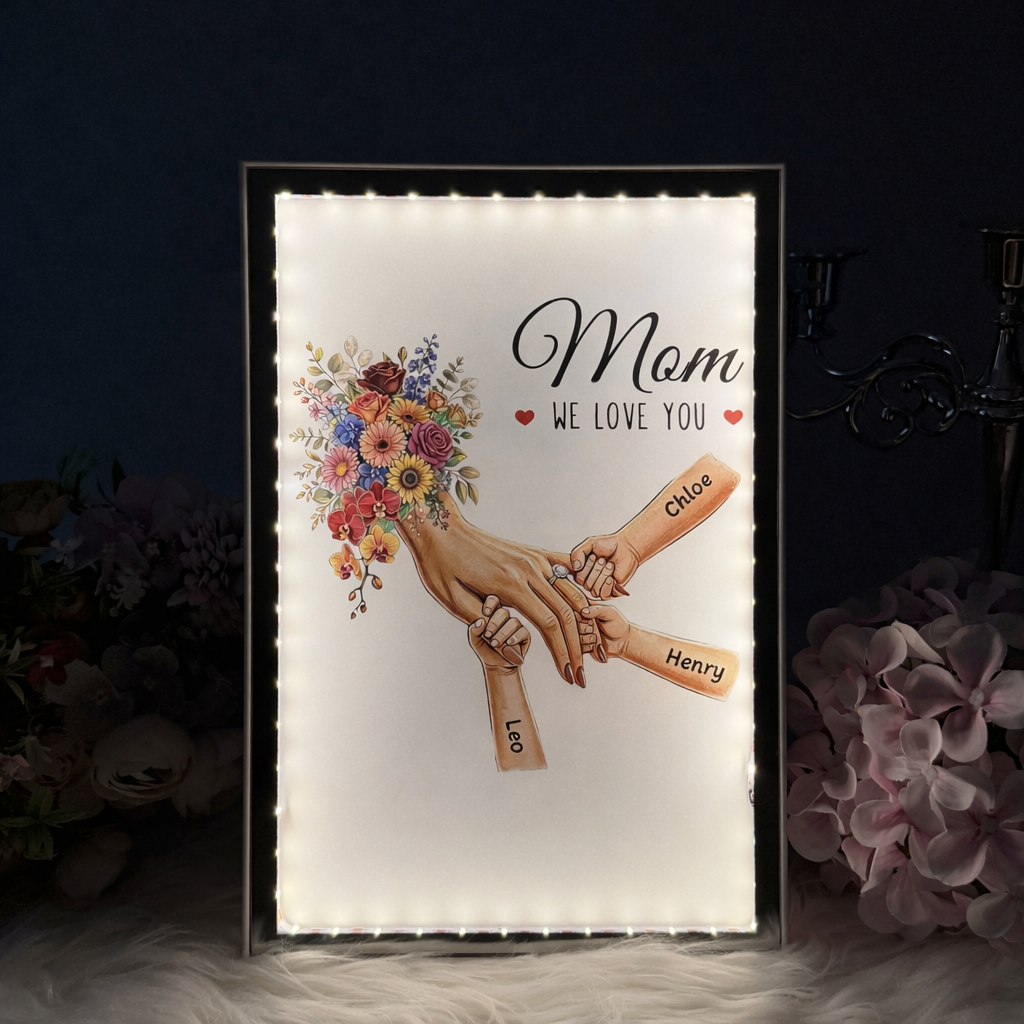 Personalized Mommy and Children Holding Hands Mirror Light Box