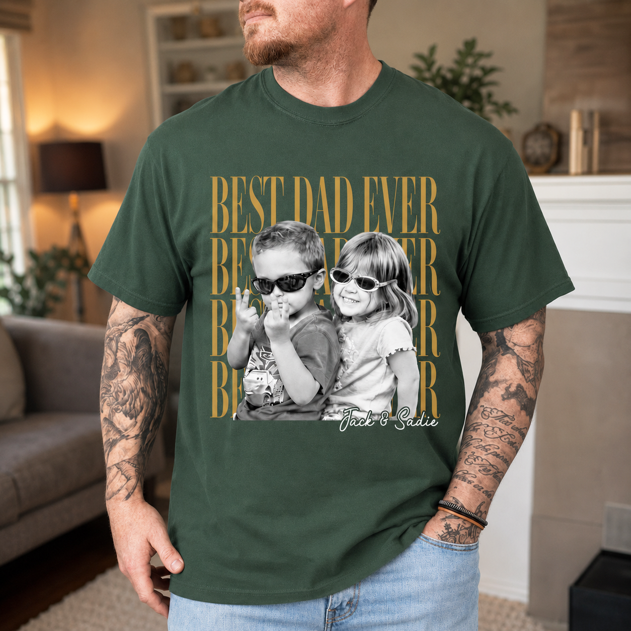 Custom “Best Dad Ever” Vintage T-Shirt With Kids Photo