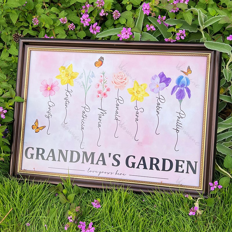 Personalized Birth Month Flower Gift for Grandma or Mom Poster or Canvas