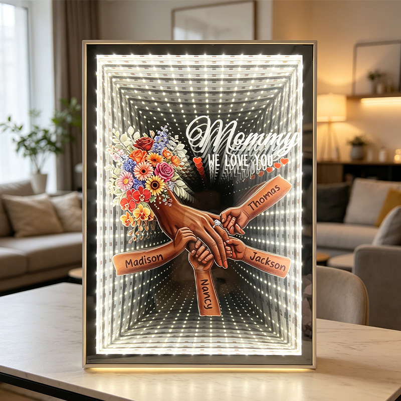 Personalized Mommy and Children Holding Hands Starry Mirror Light Box