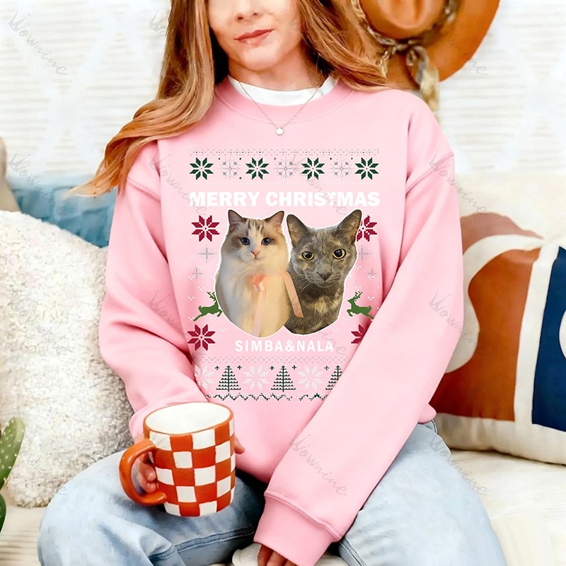Custom Merry Christmas Pet Photo with Slogan Sweatshirt