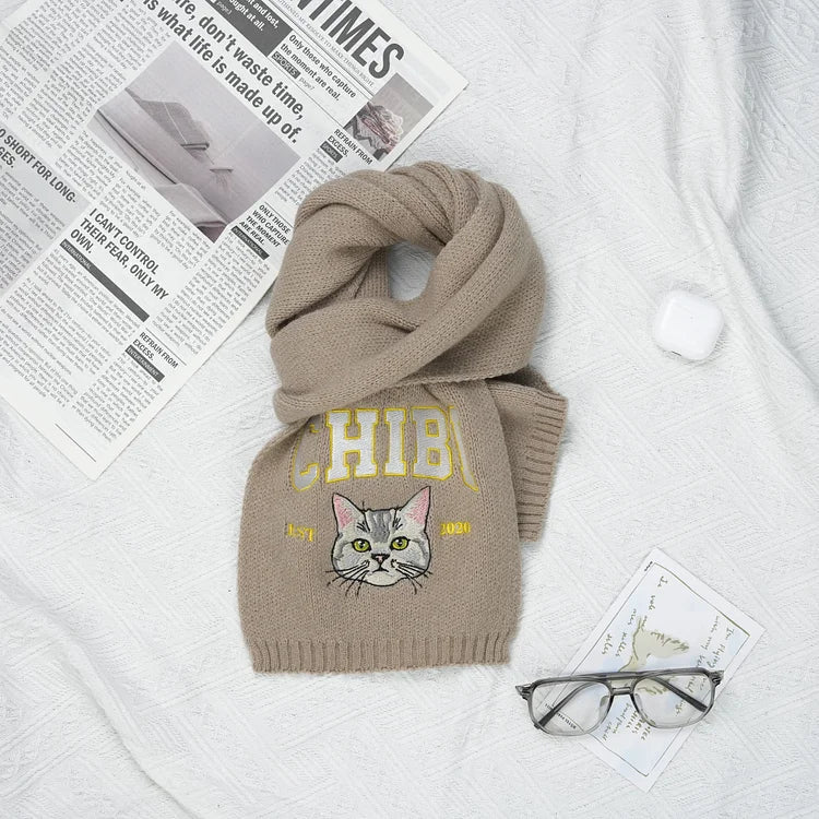 Custom Embroidered Any Pet Portrait EST Woven Scarf With Pet Face and Name Christmas Gift for Pet Lovers