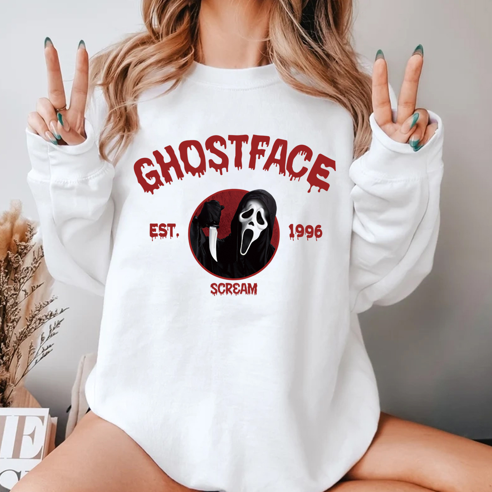 Vintage Halloween Characters Sweatshirt,Horror Movie Ghostface Shirt