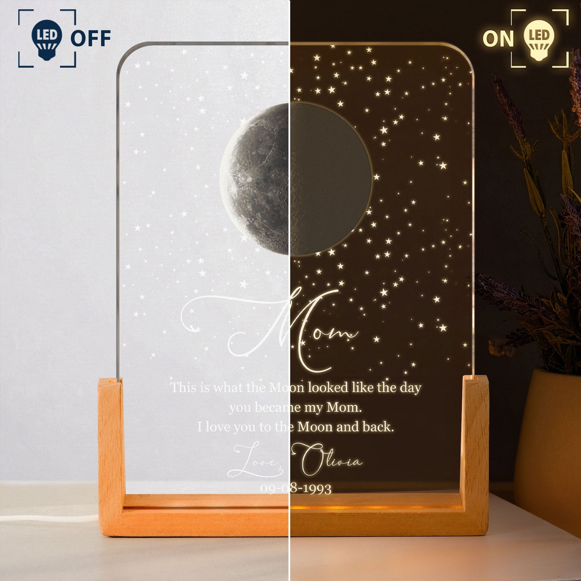 Personalized Moon Phase Night Light - Custom Mother's Day Keepsake for Mom