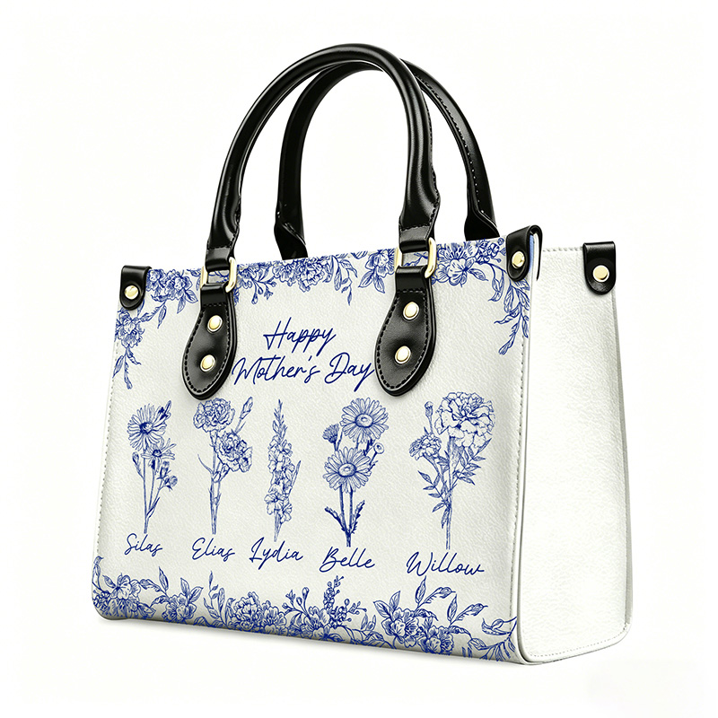 Personalized Birth Flower Mom Handbag – Custom Name Mother’s Day Keepsake Tote