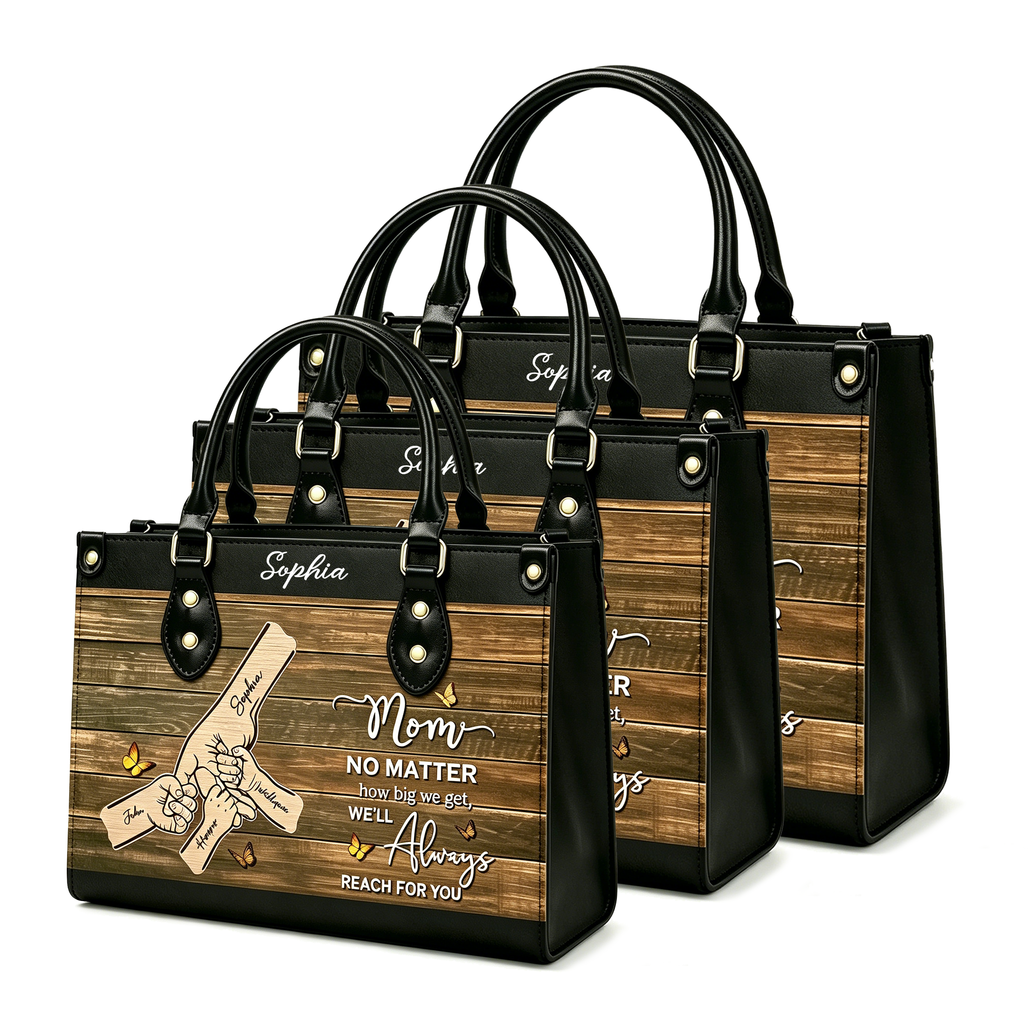 Personalized Hand-in-Hand Mom Tote Bag – Custom Name Mother’s Day Keepsake Handbag