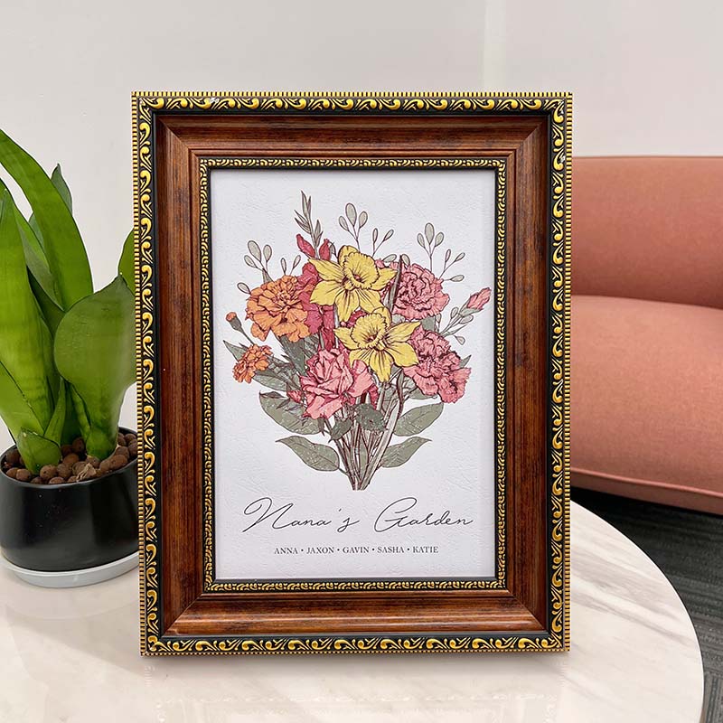 Birth Flower Family Bouquet Custom Names Frame Pro