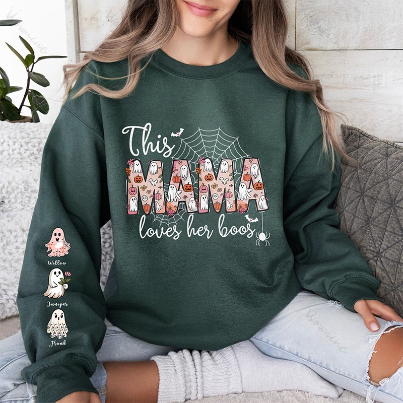 Halloween Spider Mama Wears Her Heart on Her Sleeve Custom Sweatshirt
