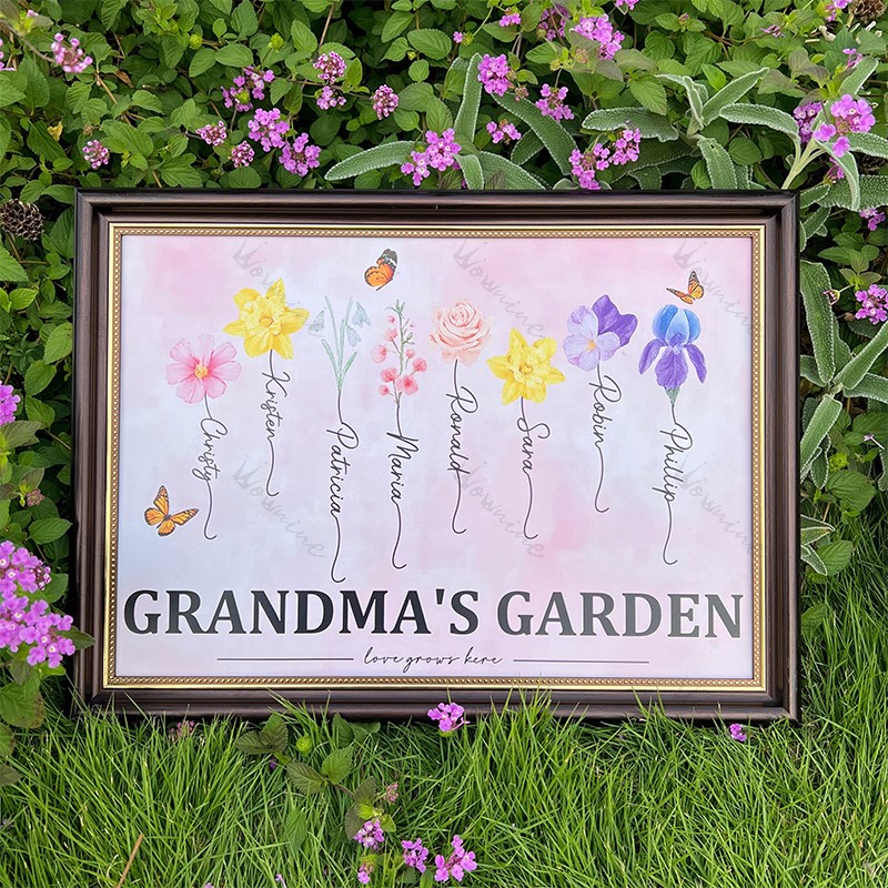 Personalized Birth Month Flower Gift for Grandma or Mom Poster or Canvas