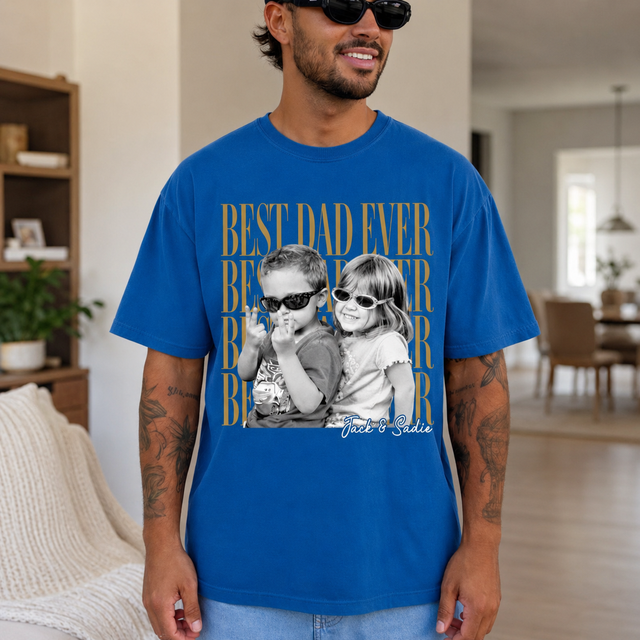 Custom “Best Dad Ever” Vintage T-Shirt With Kids Photo
