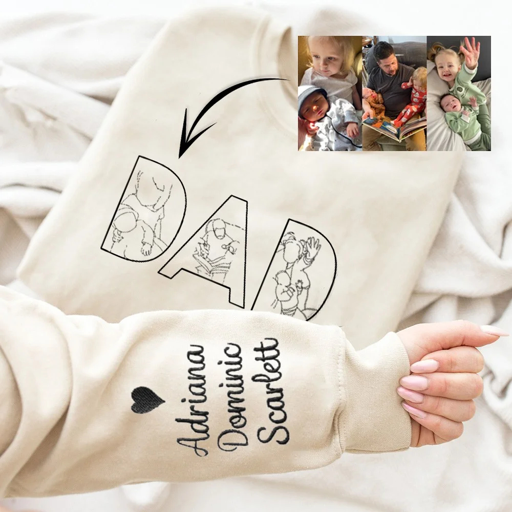 🔥 Hot Sale! Embroidered Hoodie for Father's Day- Customize with 'DAD' or 'MOM' - Personalized Sweatshirt with Custom Photo 