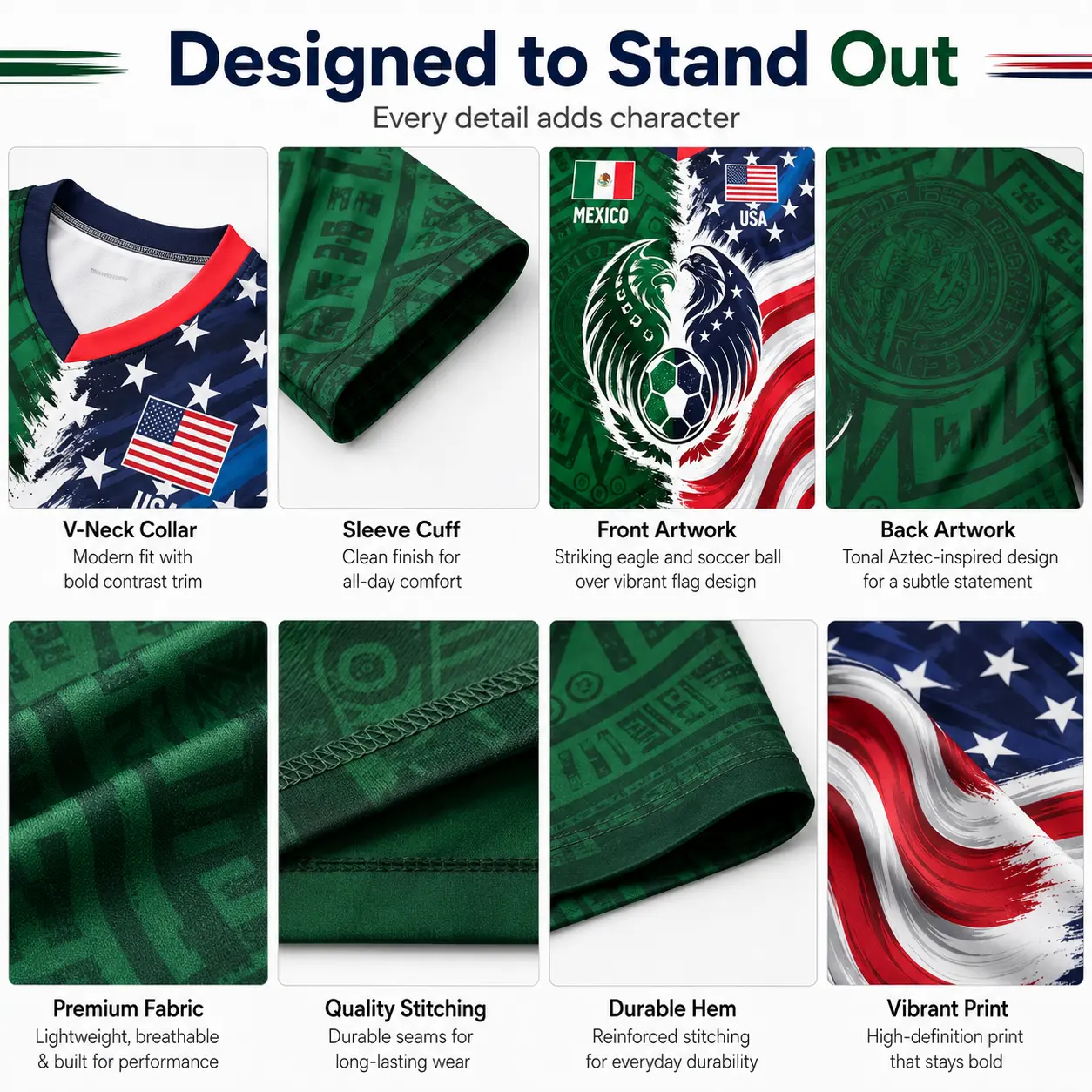 Mexican American Dual Heritage Split Jersey – Stars, Stripes & Aztec Tribal Soccer Athletic Shirt