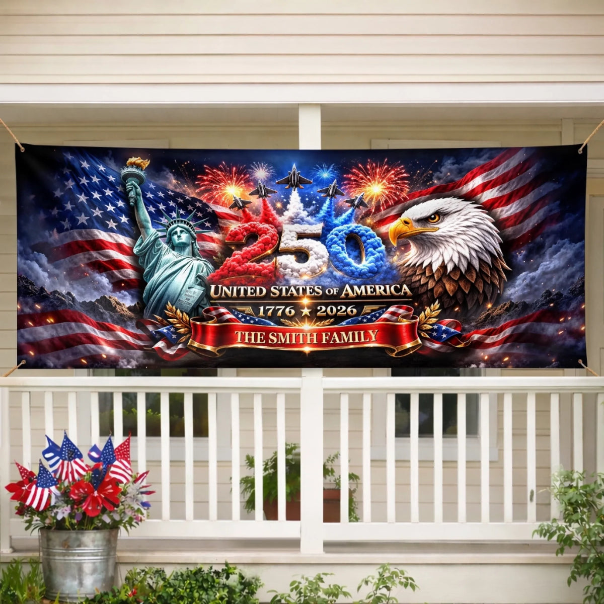 Custom 250th Anniversary American Banner - Personalized Family Name Patriotic Outdoor Flag
