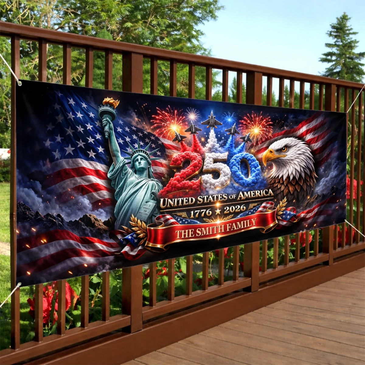 Custom 250th Anniversary American Banner - Personalized Family Name Patriotic Outdoor Flag