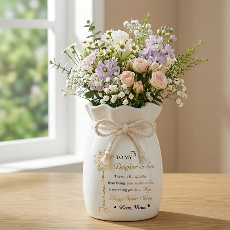 Custom To My Mom Flower Vase With Ribbon